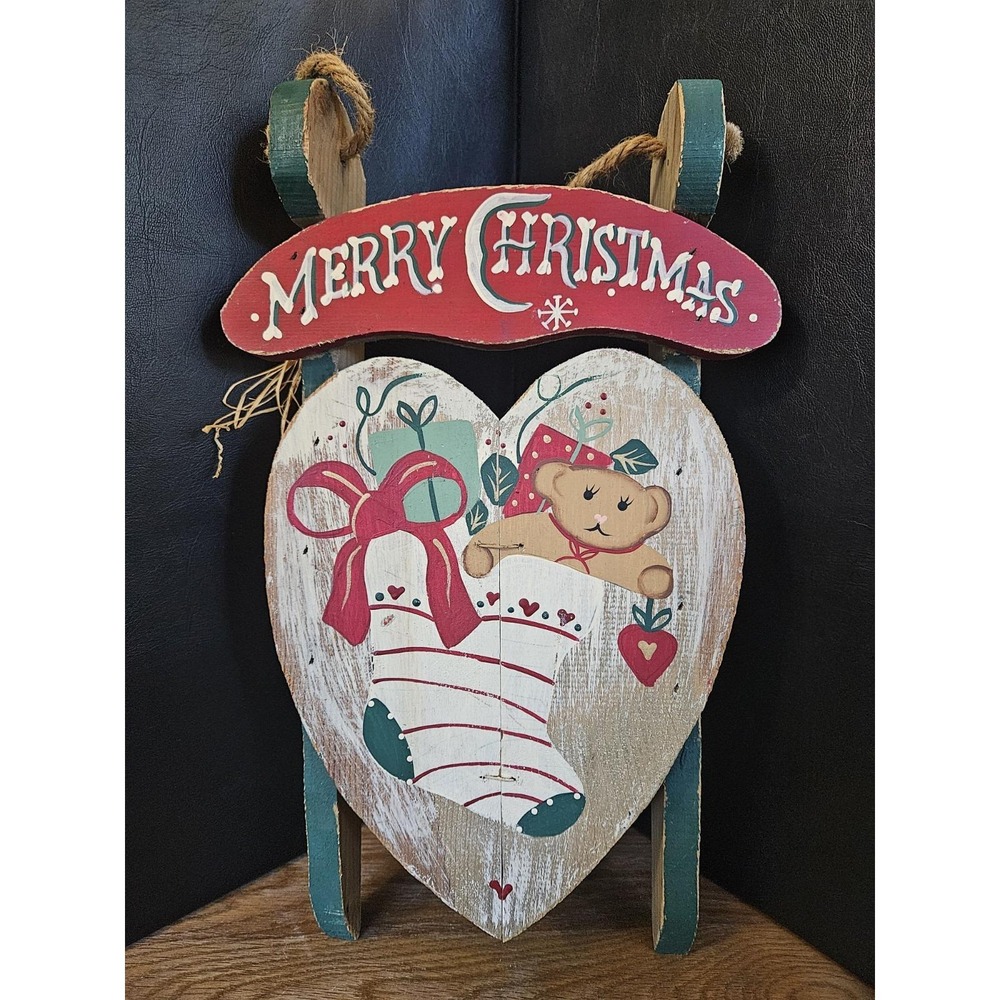 Vintage hand-painted folk art Christmas wooden wall plaque